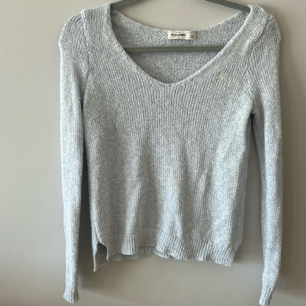 Silver glittery Abercrombie v neck kids sweater, size Large. Good condition